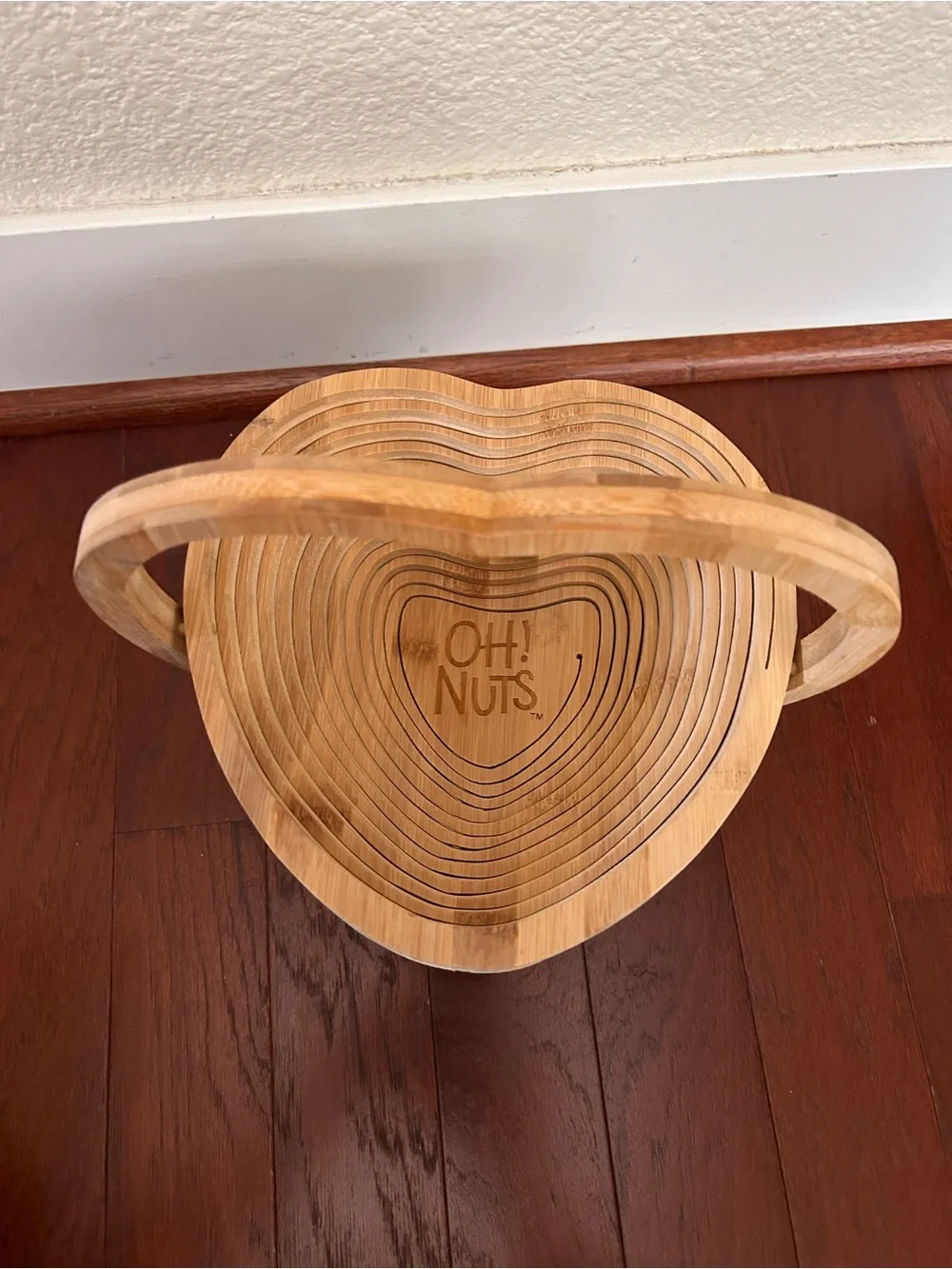 OH! Nuts Heart Shaped Collapsible Wooden Basket Tray Trivet Bamboo